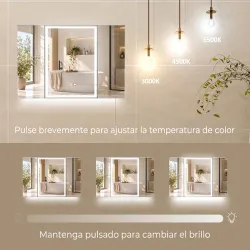 Armario de Baño con Espejo de LED Toma de Corriente 3 Puertas Antivaho Estantes Ajustables de Vidrio Templado Bl... - Ogal.Es