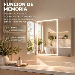Armario de Baño con Espejo de LED Toma de Corriente 3 Puertas Antivaho Estantes Ajustables de Vidrio Templado Bl... - Ogal.Es