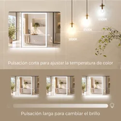 Armario de Baño con Espejo de LED Toma de Corriente 3 Puertas Antivaho Estantes Ajustables de Vidrio Templado Negro - Ogal.Es