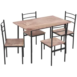 Conjunto de Comedor 5 Piezas Juego de 1 Mesa y 4 Sillas con Pies Acero para Cocina 110x70x75 cm Madera Natural y... - Ogal.Es