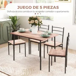 Conjunto de Comedor 5 Piezas Juego de 1 Mesa y 4 Sillas con Pies Acero para Cocina 110x70x75 cm Madera Natural y... - Ogal.Es