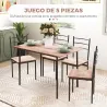 Conjunto de Comedor 5 Piezas Juego de 1 Mesa y 4 Sillas con Pies Acero para Cocina 110x70x75 cm Madera Natural y... - Ogal.Es