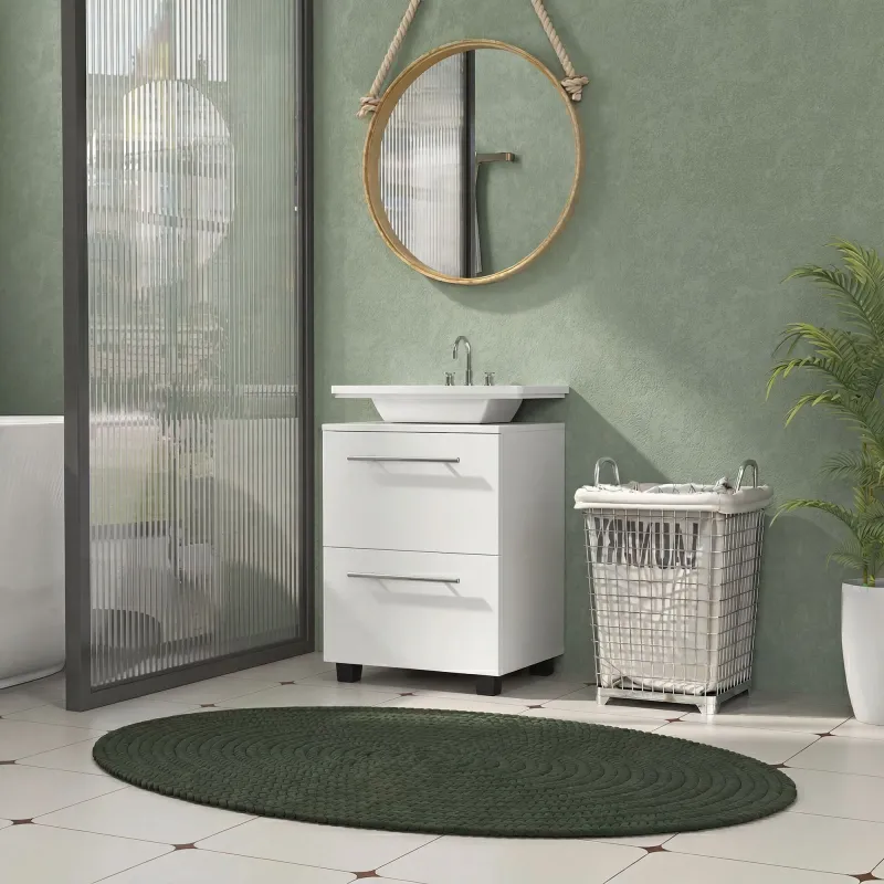 Mueble Bajo Lavabo con Cajón y Gabinete con Puerta Recorte en U para Lavabo sin Pedestal 41,5x35,5x59 cm Blanco - Ogal.Es