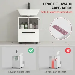 Mueble Bajo Lavabo con Cajón y Gabinete con Puerta Recorte en U para Lavabo sin Pedestal 41,5x35,5x59 cm Blanco - Ogal.Es