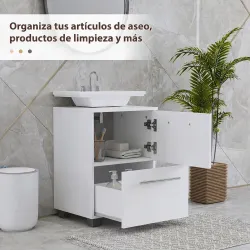 Mueble Bajo Lavabo con Cajón y Gabinete con Puerta Recorte en U para Lavabo sin Pedestal 41,5x35,5x59 cm Blanco - Ogal.Es