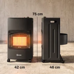 Calefactor de Gas Plegable con 3 Niveles de Calor Sensor ODS Ruedas Encendido Piezoeléctrico 46x42x75 cm Negro - Ogal.Es