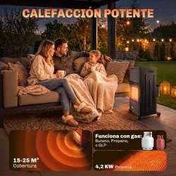 Calefactor de Gas Plegable con 3 Niveles de Calor Sensor ODS Ruedas Encendido Piezoeléctrico 46x42x75 cm Negro - Ogal.Es