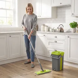 Set de Fregona Plana y Cubo con Escurridor 2 Compartimentos Cabezal 360° 5 Mopas Microfibra Uso Seco/Húmedo Gris... - Ogal.Es