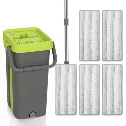 Set de Fregona Plana y Cubo con Escurridor 2 Compartimentos Cabezal 360° 5 Mopas Microfibra Uso Seco/Húmedo Gris... - Ogal.Es