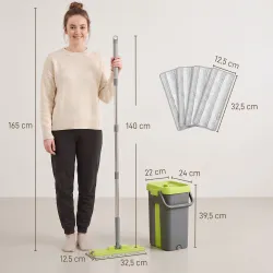 Set de Fregona Plana y Cubo con Escurridor 2 Compartimentos Cabezal 360° 5 Mopas Microfibra Uso Seco/Húmedo Gris... - Ogal.Es