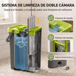 Set de Fregona Plana y Cubo con Escurridor 2 Compartimentos Cabezal 360° 5 Mopas Microfibra Uso Seco/Húmedo Gris... - Ogal.Es