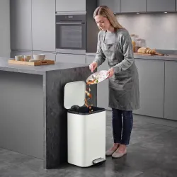 Cubo de Basura de Cocina de 20 L de Acero Galvanizado Tapa de Cierre Suave Pedal Cubo Extraíble Antihuellas Crema - Ogal.Es