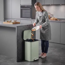 Cubo de Basura de Cocina de 20 L de Acero Galvanizado Tapa de Cierre Suave Pedal Cubo Extraíble Antihuellas Verd... - Ogal.Es