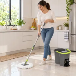 Juego de Fregona y Cubo con Escurridor 2 Compartimentos Cubo de 20 L 5 Mopas Microfibra Uso Seco y Húmedo Gris O... - Ogal.Es