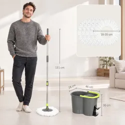 Juego de Fregona y Cubo con Escurridor 2 Compartimentos Cubo de 20 L 5 Mopas Microfibra Uso Seco y Húmedo Gris O... - Ogal.Es