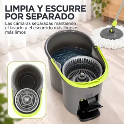 Juego de Fregona y Cubo con Escurridor 2 Compartimentos Cubo de 20 L 5 Mopas Microfibra Uso Seco y Húmedo Gris O... - Ogal.Es
