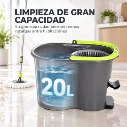 Juego de Fregona y Cubo con Escurridor 2 Compartimentos Cubo de 20 L 5 Mopas Microfibra Uso Seco y Húmedo Gris O... - Ogal.Es