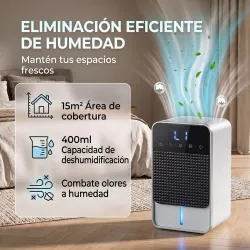 Deshumidificador 0,4L/Día para 15 ㎡ Depósito 1,2 Litros Luz RGB Temporizador de 12H Pantalla LED Negro - Ogal.Es