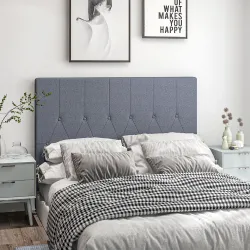 Cabecero de Cama 160 cm Tapizado en Lino 2 Formas de Uso Vertical o Montado a la Pared Cabecero Gris - Ogal.Es