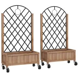 2 Jardineras de Madera Elevadas con Enrejado Metálico para Plantas Trepadoras y Flores 52x25x97 cm Marrón y Negro - Ogal.Es