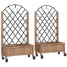 2 Jardineras de Madera Elevadas con Enrejado Metálico para Plantas Trepadoras y Flores 52x25x97 cm Marrón y Negro - Ogal.Es