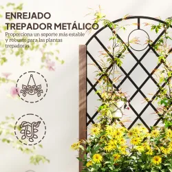 2 Jardineras de Madera Elevadas con Enrejado Metálico para Plantas Trepadoras y Flores 52x25x97 cm Marrón y Negro - Ogal.Es