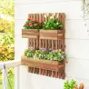 Jardinera de Pared de Madera con Enrejado y 3 Macetas Móviles para Jardín Terraza Patio 60x16x80 cm Carbonizado - Ogal.Es