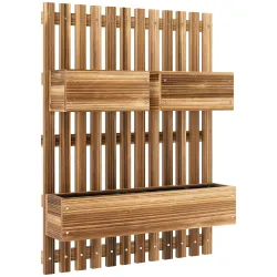 Jardinera de Pared de Madera con Enrejado y 3 Macetas Móviles para Jardín Terraza Patio 60x16x80 cm Carbonizado - Ogal.Es