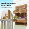 Jardinera de Pared de Madera con Enrejado y 3 Macetas Móviles para Jardín Terraza Patio 60x16x80 cm Carbonizado - Ogal.Es