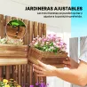 Jardinera de Pared de Madera con Enrejado y 3 Macetas Móviles para Jardín Terraza Patio 60x16x80 cm Carbonizado - Ogal.Es