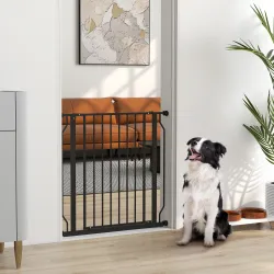 Barrera de Seguridad para Perros 75-85 cm para Puertas y Escaleras Apertura en Dos Sentidos Doble Bloqueo Negro - Ogal.Es