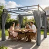 Pérgola de Jardín 3x3 m con Techo Retráctil y Cortinas Protección UV30+ Estructura Metálica para Patio Terraza Gris - Ogal.Es