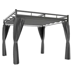 Pérgola de Jardín 3x3 m con Techo Retráctil y Cortinas Protección UV30+ Estructura Metálica para Patio Terraza Gris - Ogal.Es