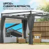 Pérgola de Jardín 3x3 m con Techo Retráctil y Cortinas Protección UV30+ Estructura Metálica para Patio Terraza Gris - Ogal.Es