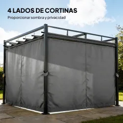 Pérgola de Jardín 3x3 m con Techo Retráctil y Cortinas Protección UV30+ Estructura Metálica para Patio Terraza Gris - Ogal.Es