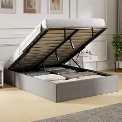 Cama Matrimonial con Almacenamiento Hidráulico 190x140 cm Cama Canapé Estructura de Cama con Somier Tapizada Lin... - Ogal.Es