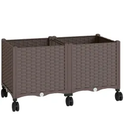 Jardinera Elevada con 6 Ruedas Riego Automático y Drenaje Macetero Exterior para Jardín 80x40x43 cm Marrón - Ogal.Es