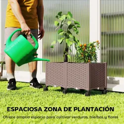 Jardinera Elevada con 6 Ruedas Riego Automático y Drenaje Macetero Exterior para Jardín 80x40x43 cm Marrón - Ogal.Es