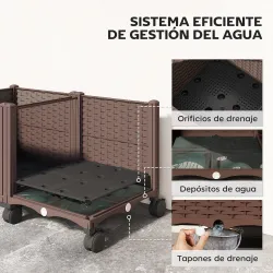 Jardinera Elevada con 6 Ruedas Riego Automático y Drenaje Macetero Exterior para Jardín 80x40x43 cm Marrón - Ogal.Es