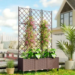 Jardinera con Enrejado y Ruedas con Drenaje para Cultivos Verduras Flores Hierbas 120x40x192 cm Marrón - Ogal.Es