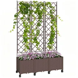 Jardinera con Enrejado y Ruedas con Drenaje para Cultivos Verduras Flores Hierbas 120x40x192 cm Marrón - Ogal.Es