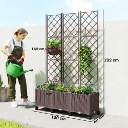 Jardinera con Enrejado y Ruedas con Drenaje para Cultivos Verduras Flores Hierbas 120x40x192 cm Marrón - Ogal.Es