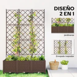 Jardinera con Enrejado y Ruedas con Drenaje para Cultivos Verduras Flores Hierbas 120x40x192 cm Marrón - Ogal.Es