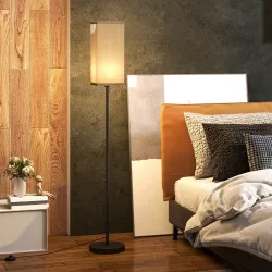 Lámpara de Pie con Pantalla de Efecto Lino Base E27, 40W Interruptor de Pedal para Dormitorio Oficina Negro - Ogal.Es