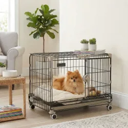 Jaula para Perros Plegable con Ruedas y Bandeja Extraíble Puerta Deslizante Techo Abatible 60,5x45,5x54,5 cm Negro - Ogal.Es