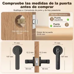 Cerradura Inteligente con Manilla 5 en 1 con Huella Código App Bluetooth Tarjeta NFC y Llave Registro de Accesos... - Ogal.Es