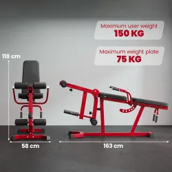 Máquina de Extensión y Curl de Piernas Ajustable 3 en 1 Carga 300 kg con Carga de Placas para Casa Gimnasio Rojo - Ogal.Es
