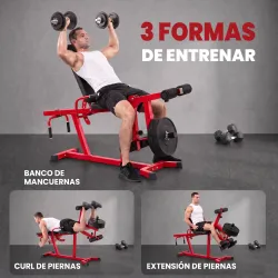 Máquina de Extensión y Curl de Piernas Ajustable 3 en 1 Carga 300 kg con Carga de Placas para Casa Gimnasio Rojo - Ogal.Es
