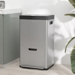 Cubo de Basura de Cocina 3 Compartimentos 2x18L+20 L (56 L) de Acero Inoxidable con Ruedas Tapa de Cierre Suave ... - Ogal.Es