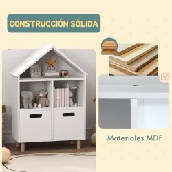 Librería Infantil de 3 Niveles Forma Casa con 3 Estantes y 2 Armarios para Guardería para Niños de 3 a 8 Años Bl... - Ogal.Es